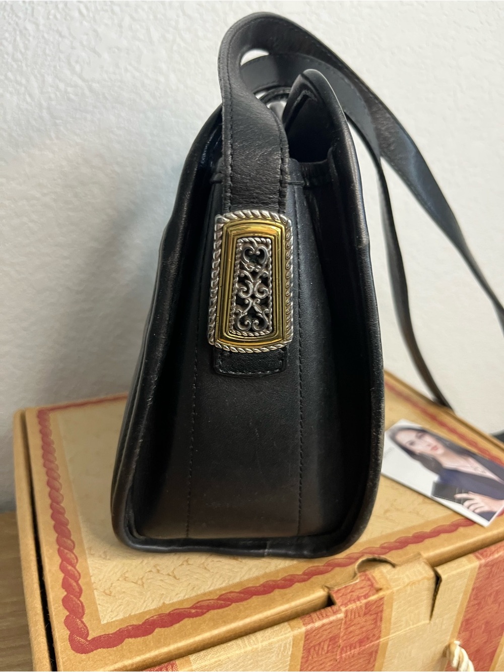 NOS Vintage Brighton Poppy Black Croc Embossed Leather Shoulder Bag H3053 NWOT - Picture 8 of 13